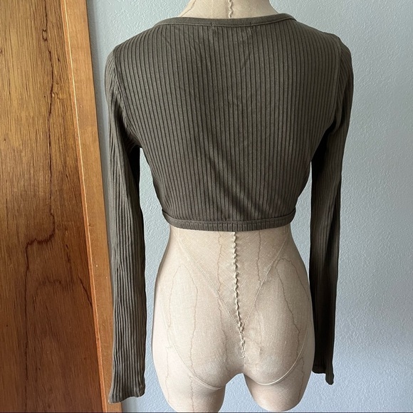 T by ALEXANDER WANG sz S Long Sleeve Crop Top Olive Green - Picture 4 of 8